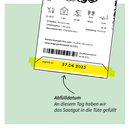 Abfuelldatum auf Samentuetchen